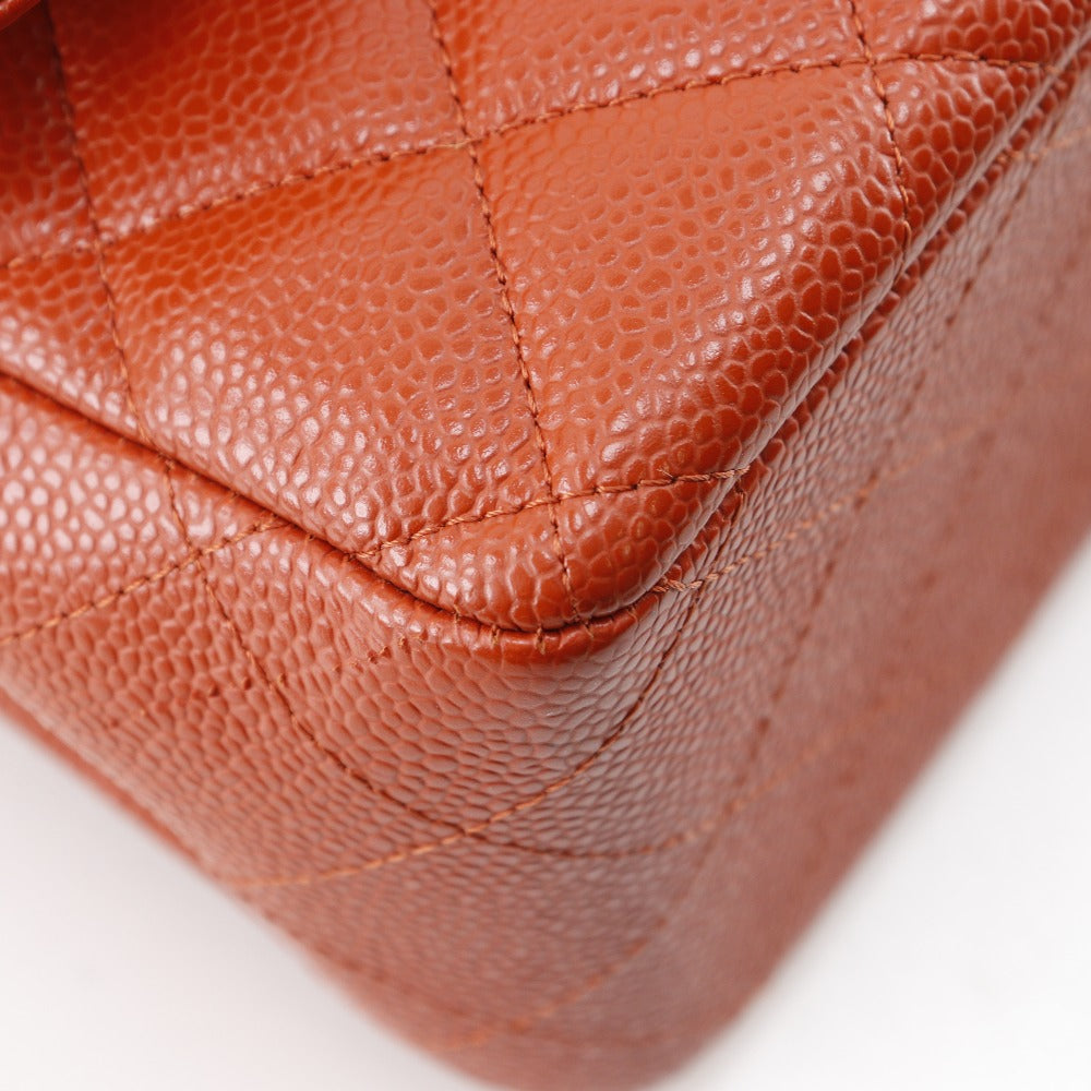 CHANEL Shoulder Bag A58600 Caviar skin Orange Double flap Double Chain Shoulder Deca Trasse 30 Women