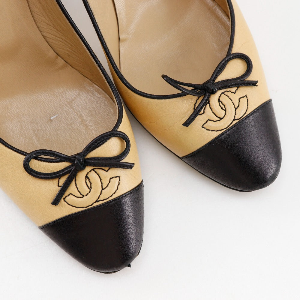 CHANEL pumps leather black By color COCO Mark Ribbon