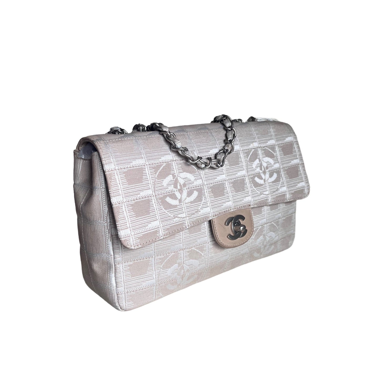 Chanel Beige Canvas Ice Cube Classic Flap 2000-2002 Travel Line Shoulder Bag