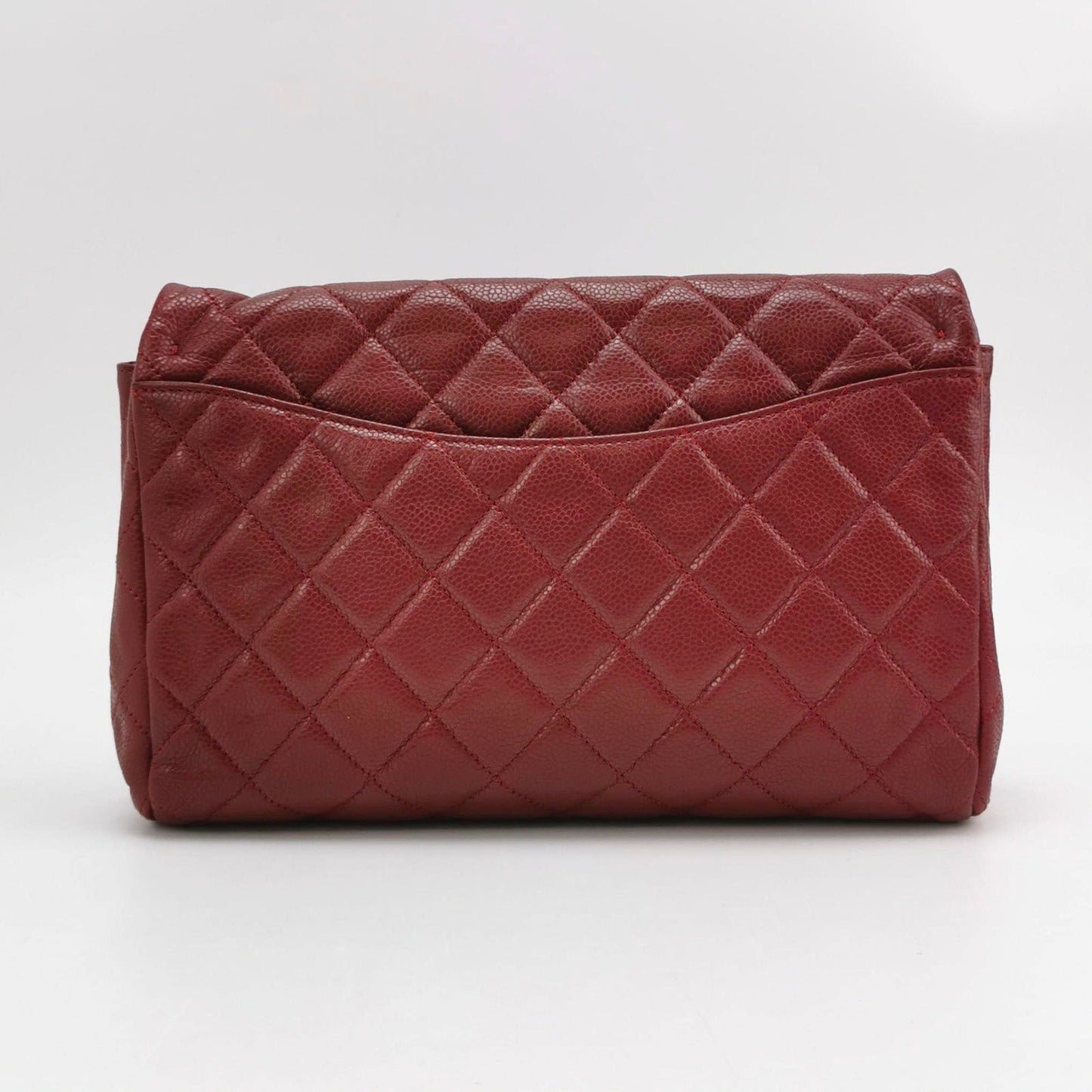 Chanel Shoulder Bag Large Red Caviar Leather Silver Chain