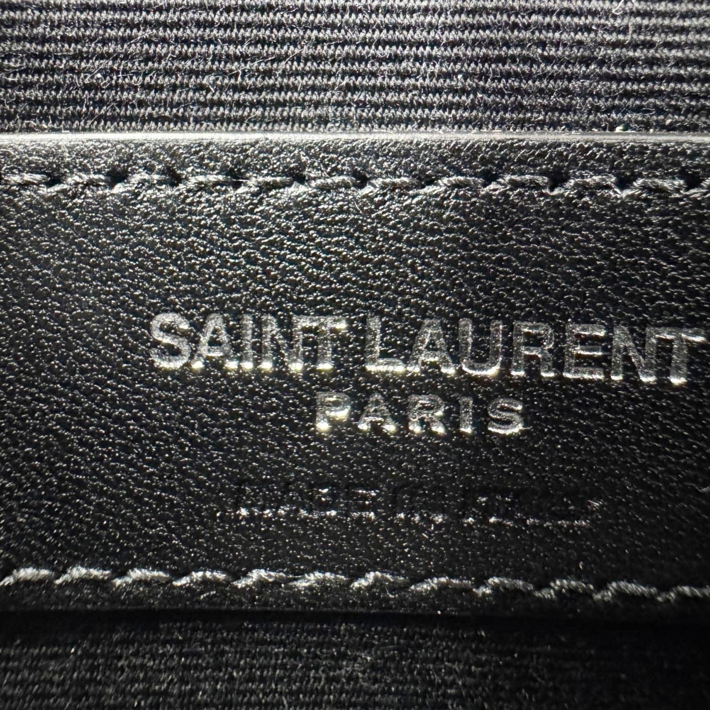YVES SAINT LAURENT Monogram Bill Grain De Poudre Chevron Leather Zip Pouch Black