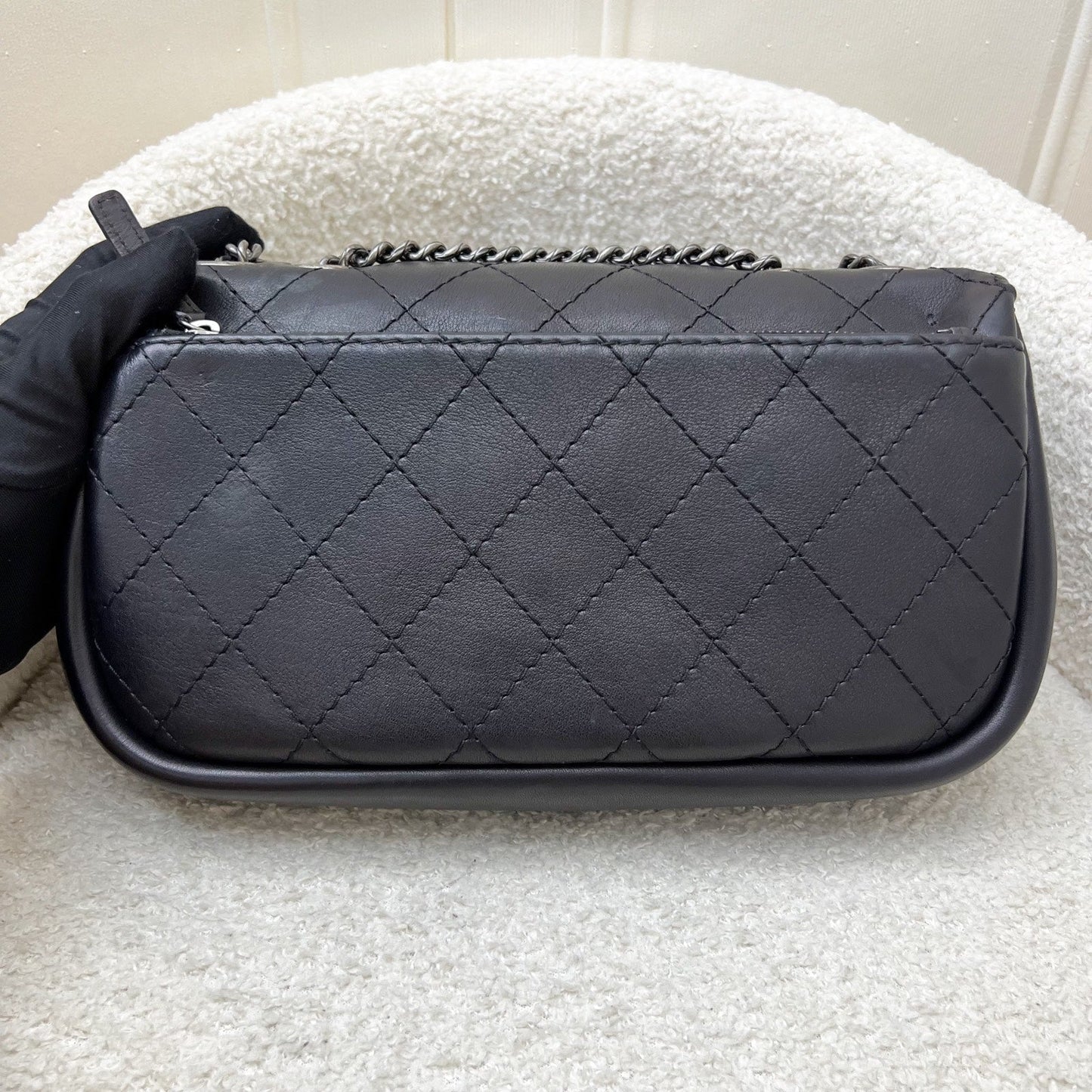 Chanel Seasonal Small Flap Bag in Black Calfskin with Suede Interior and RHW