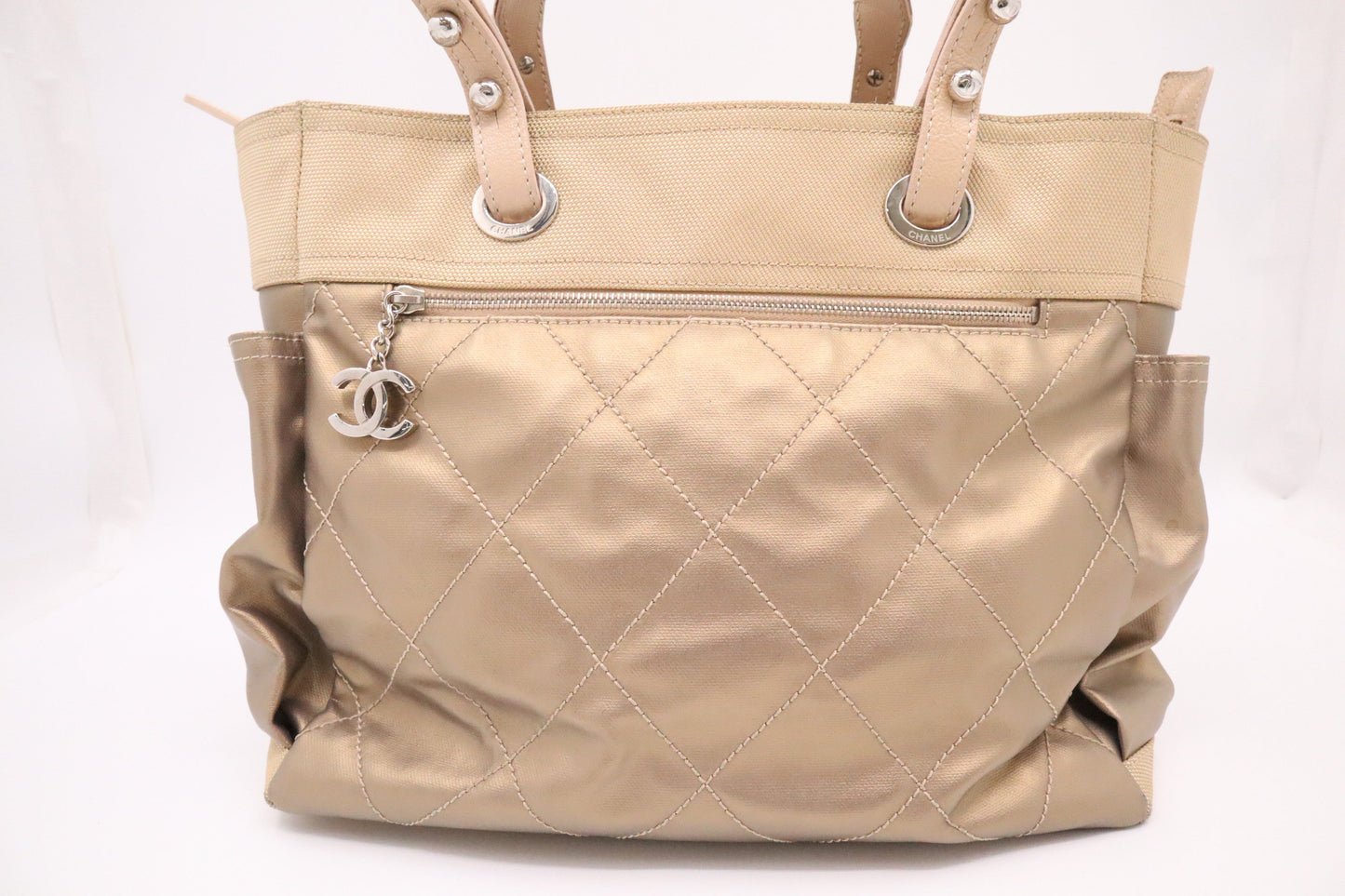 Chanel Paris Biarritz Tote Bag Large in Gold Mattelassé Leather