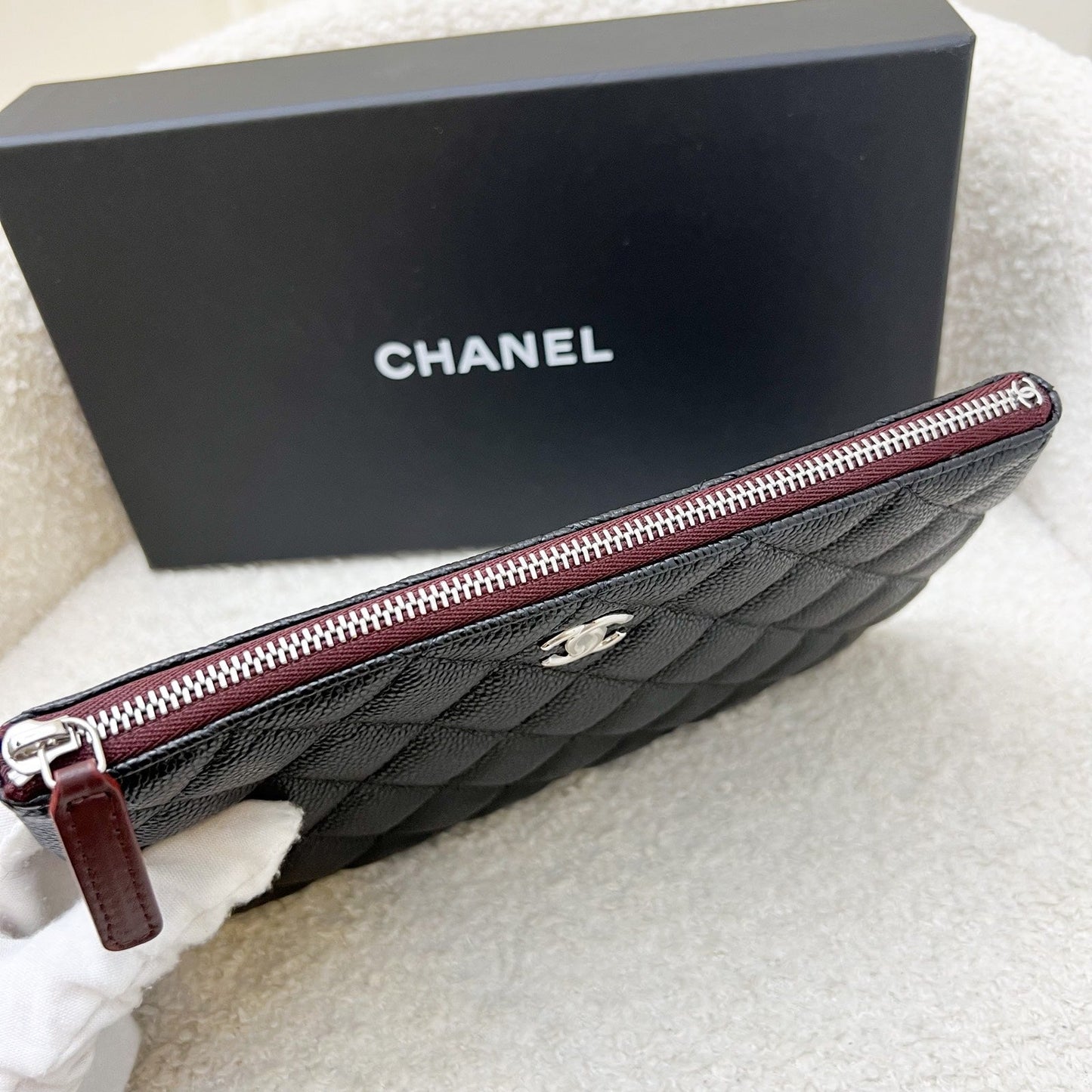 Chanel Classic Small O-Case / Pouch in Black Caviar and SHW Clutch