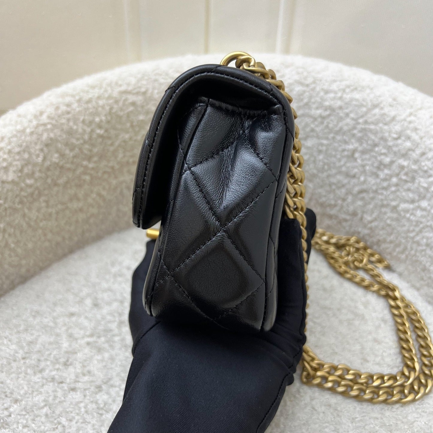 Chanel Heart Adjustable Chain Mini Flap Bag in Black Lambskin and AGHW (Model: AS3828)
