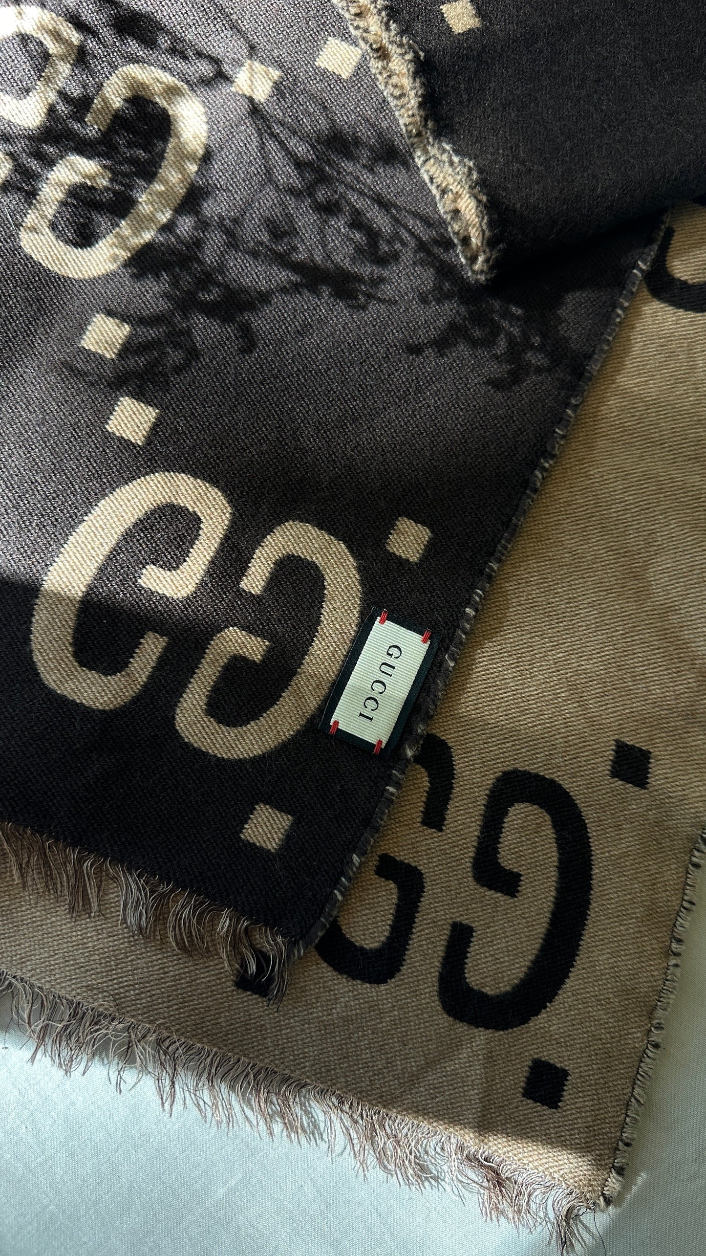 GUCCI Giant GG Reversible Scarf Brown Wool