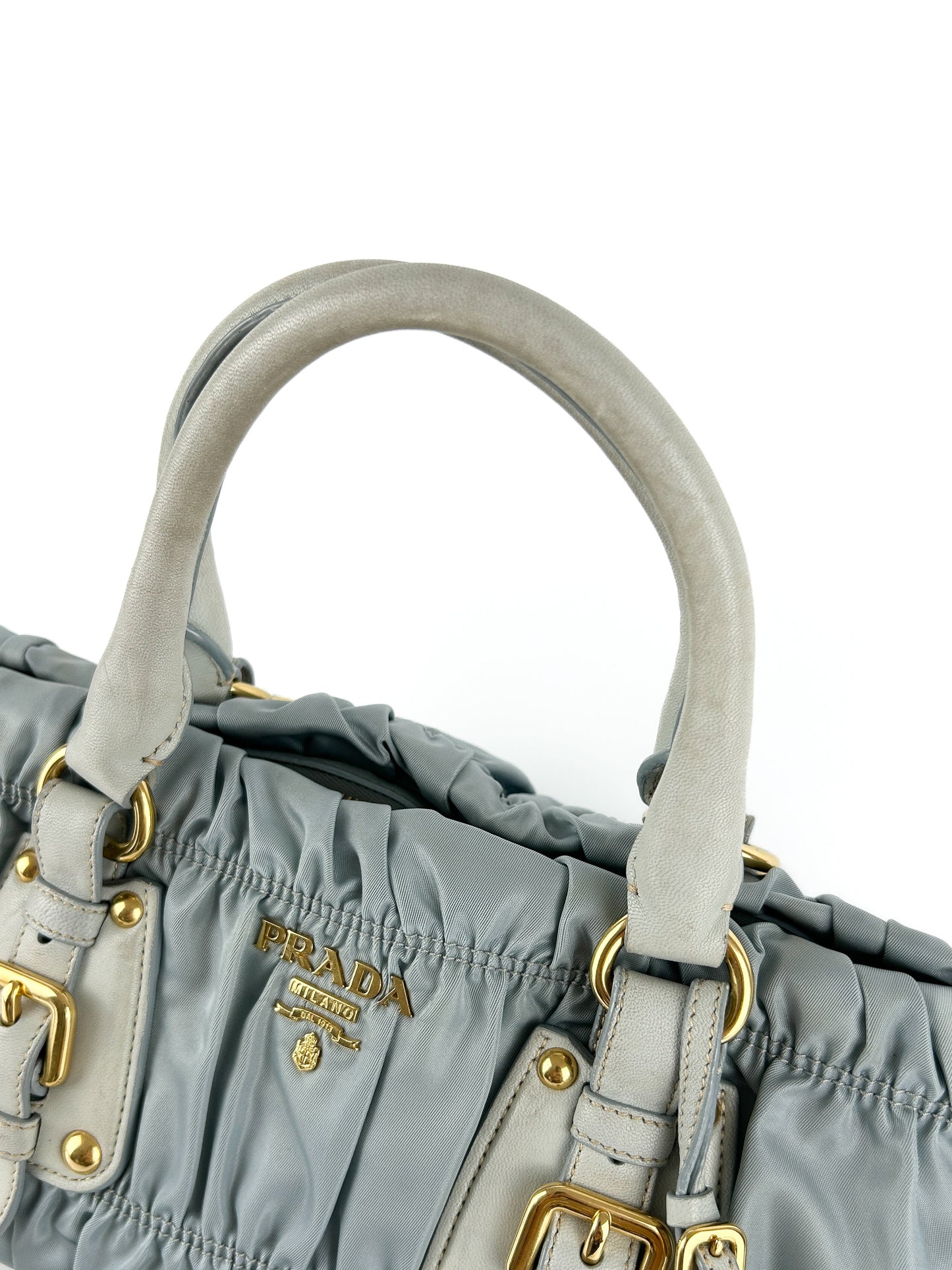 Prada Baby Blue Tessuto Gaufre Satchel Bag (with extension strap)