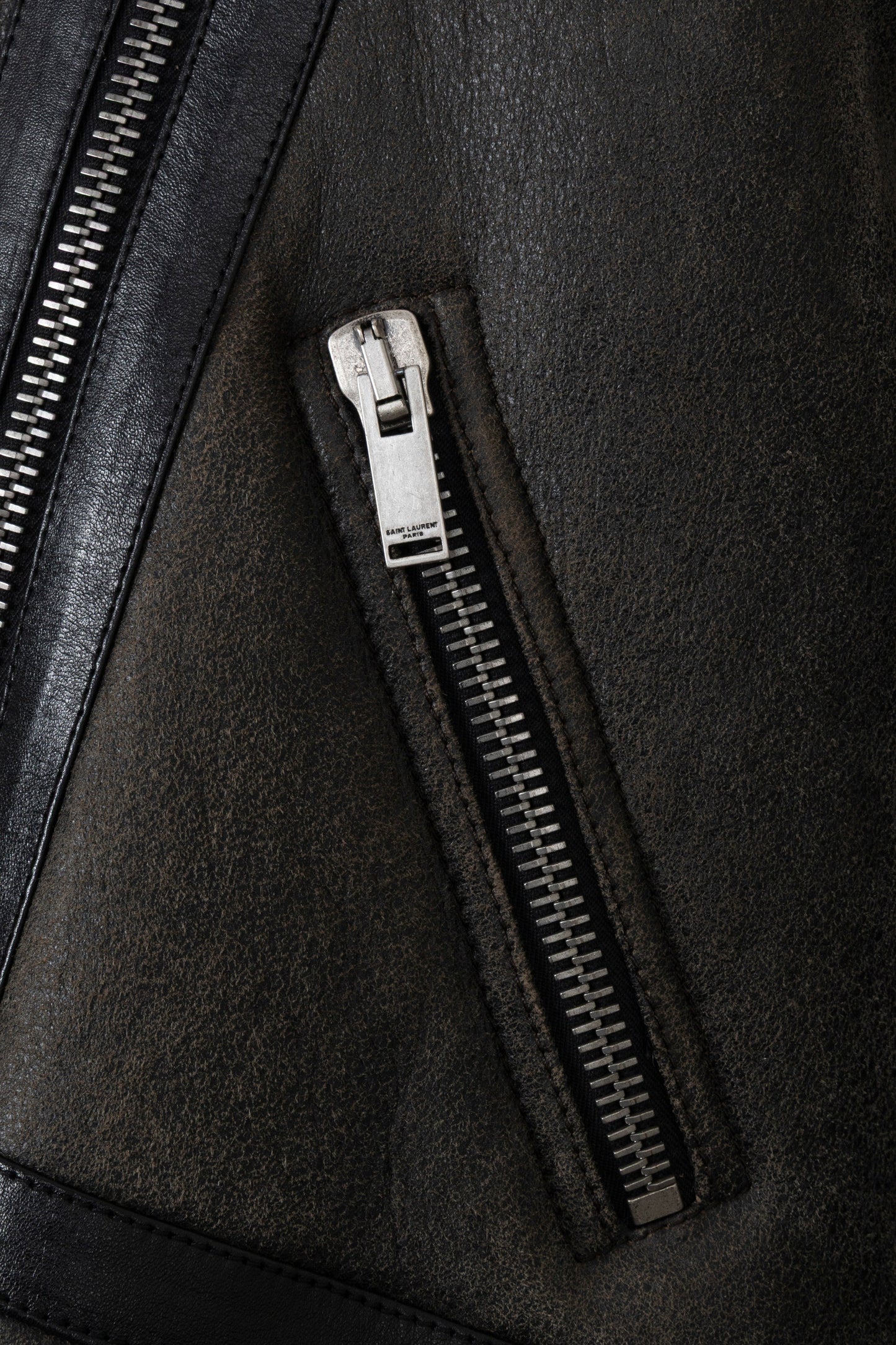 SAINT LAURENT 2023 Shearling Trim Bomber Jacket Brown