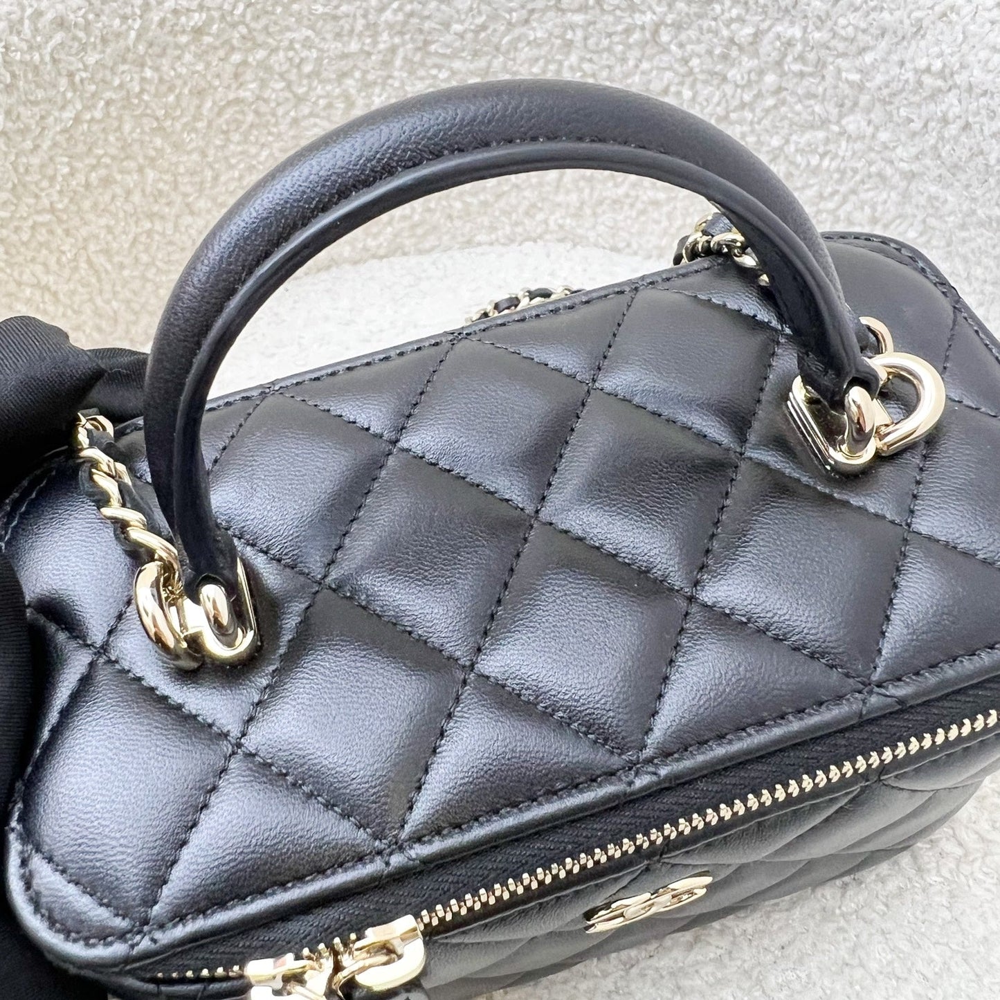 Chanel Top Handle Small Vanity in Black Lambskin and LGHW (Model: AP2199) Handbag