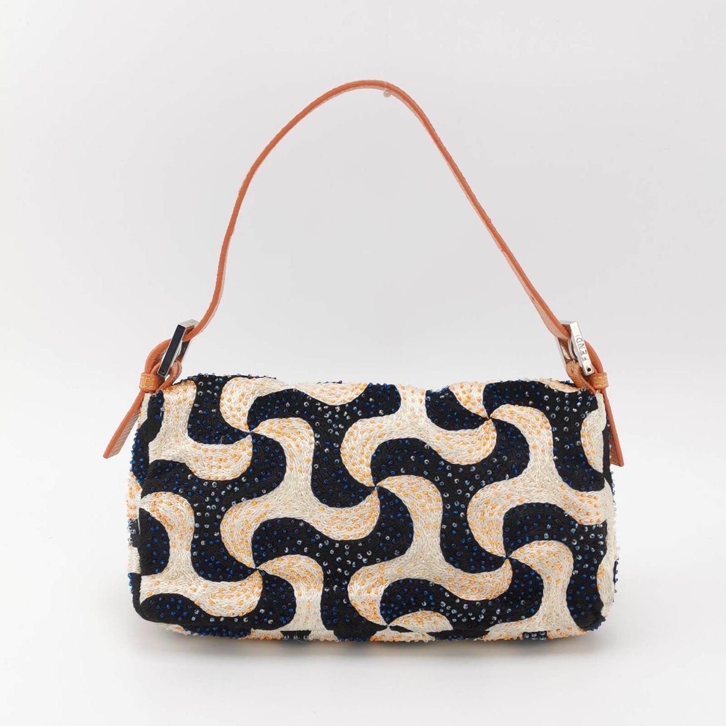 Fendi Baguette Beaded Windmill Orange Black Lizard Buckle