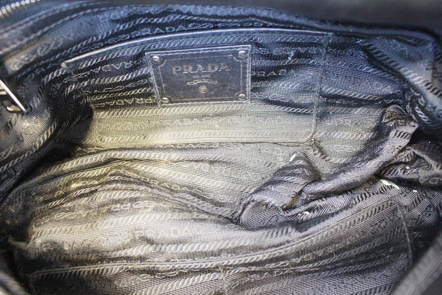 PRADA Black Nappa Leather Gaufre Ruched Flap Shoulder Bag