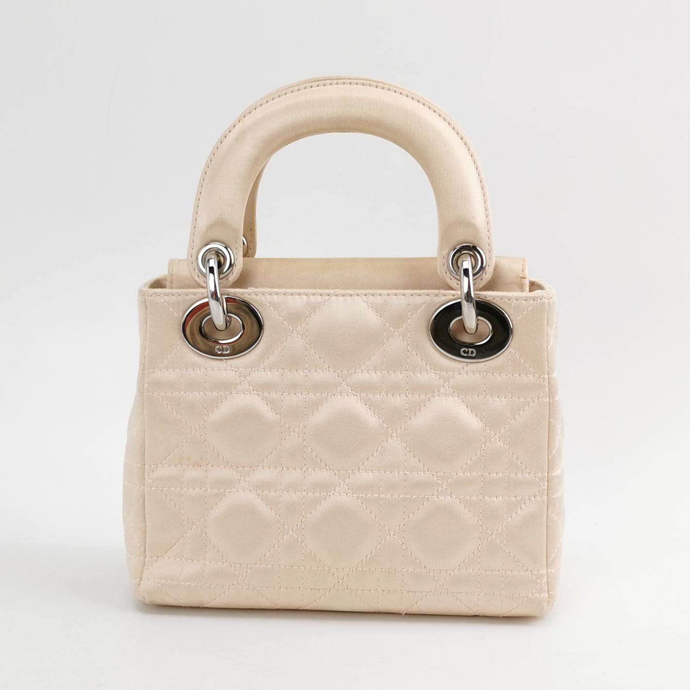 Lady Dior Mini Beige Silk Handbag