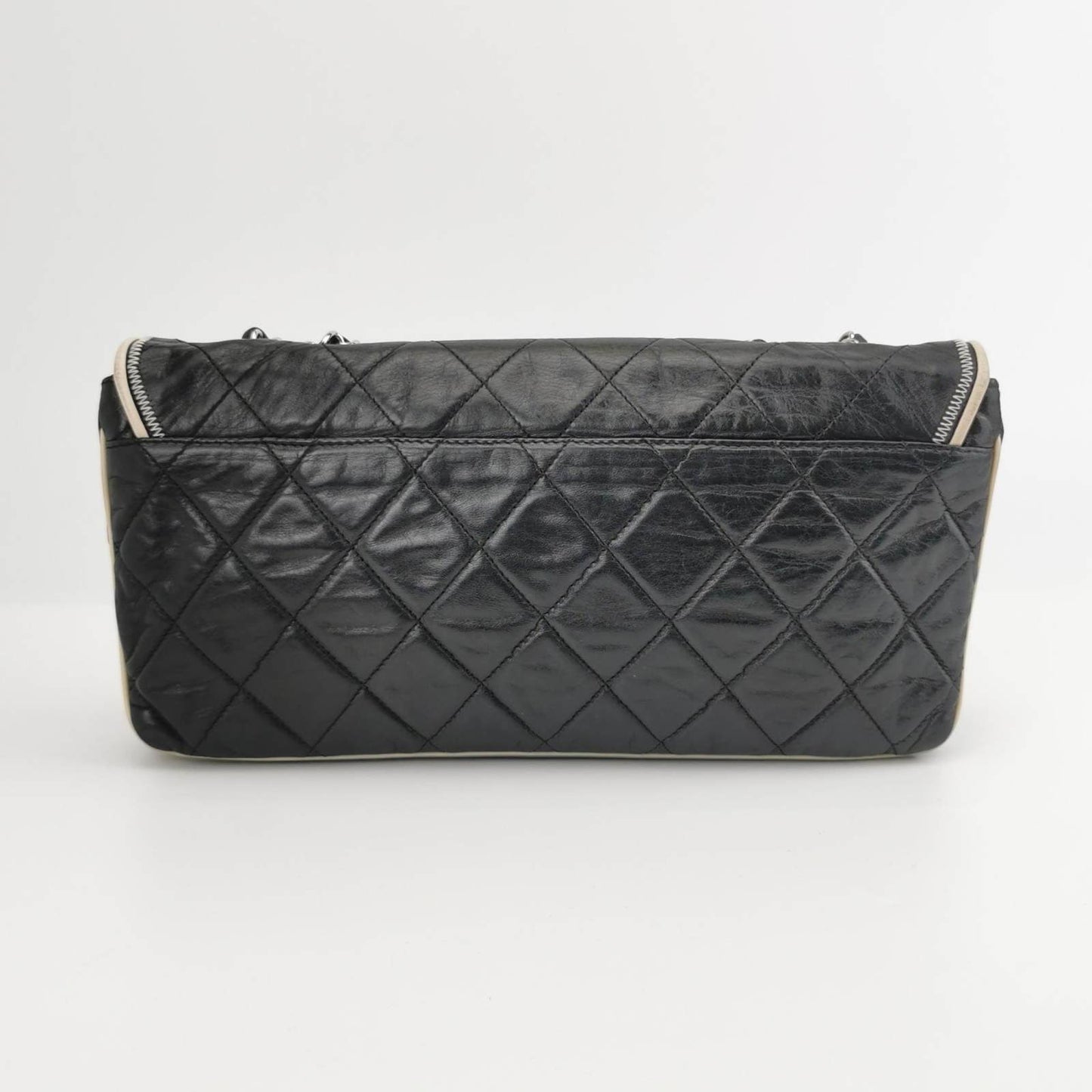 Chanel East West Mademoiselle Flap Bag 2008 Medium Black Leather Shoulder Bag