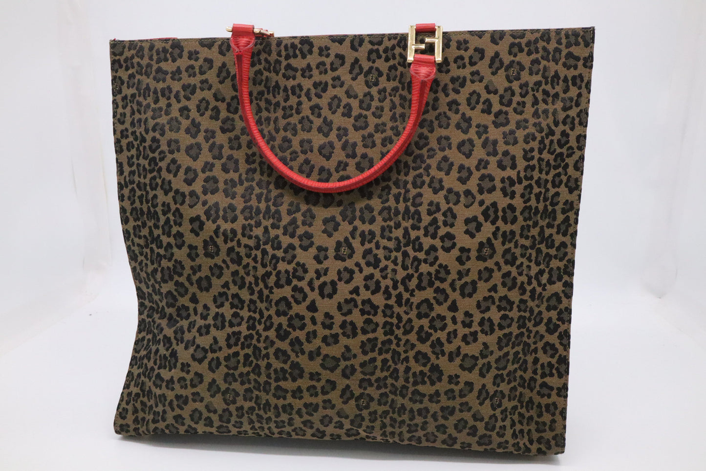 Fendi Shoulder Bag in Leopard Canvas & Red Leather