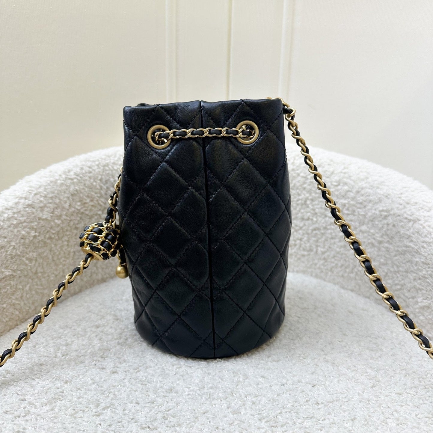 Chanel New Pearl Crush Bucket Bag in 22S Black Lambskin AGHW