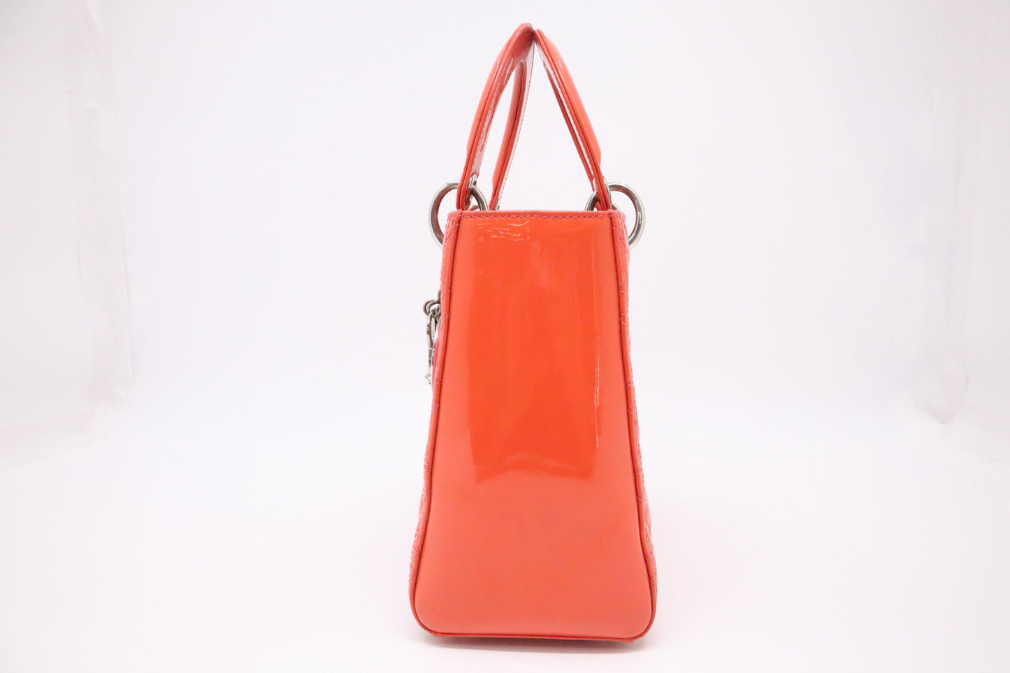 Dior Lady Dior Medium in Orange Cannage Patent Leather