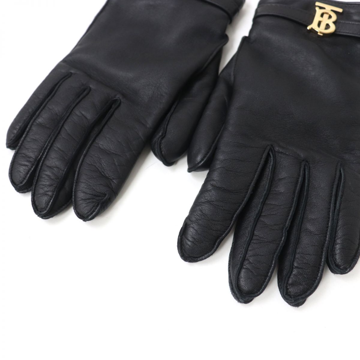 BURBERRY gloves lambskin Black x Gold Women 7.5