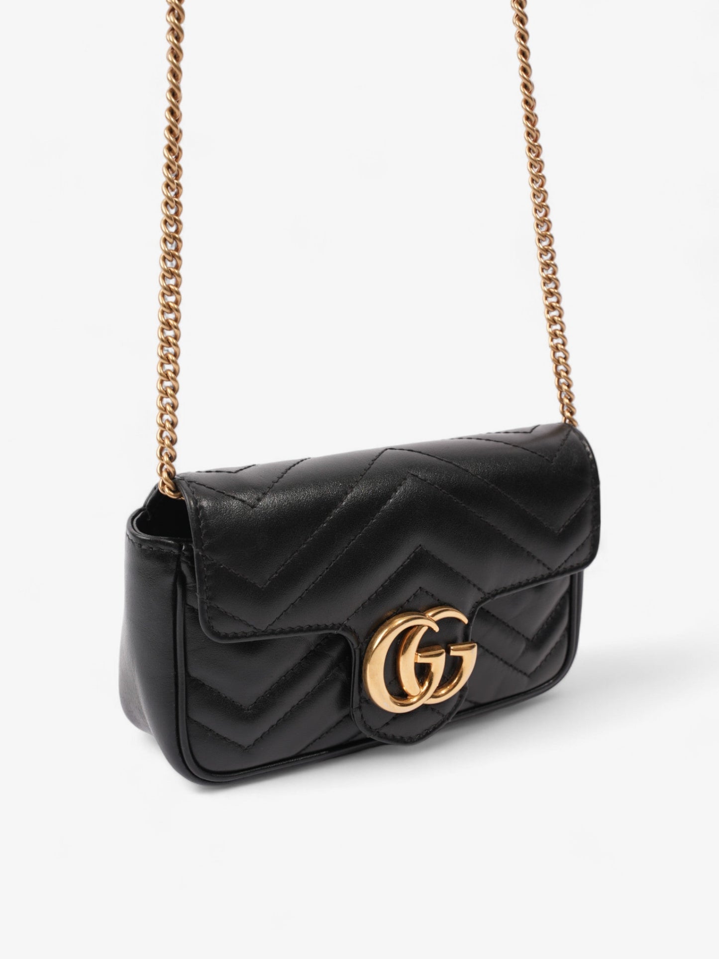 Gucci GG Marmont Black Matelasse Leather Super Mini