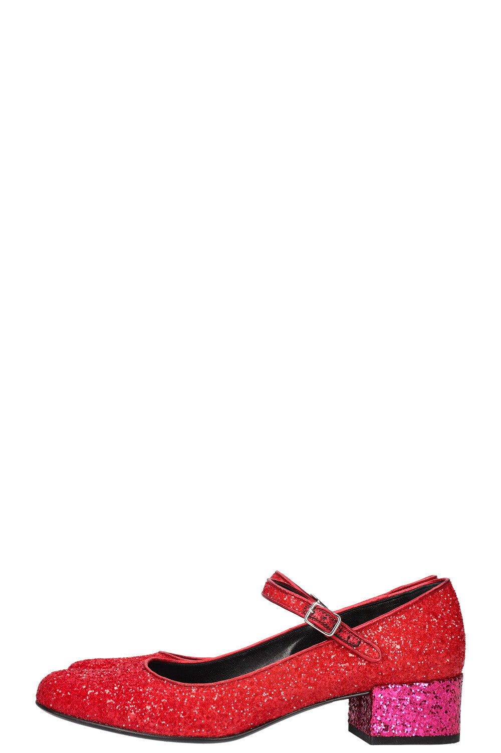SAINT LAURENT Glitter Mary Janes Red