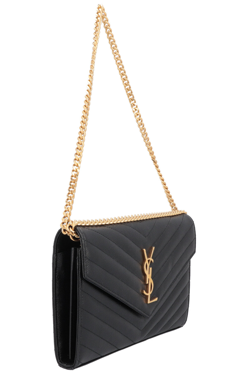 SAINT LAURENT Classic Cassandre Chain Wallet Leather Black