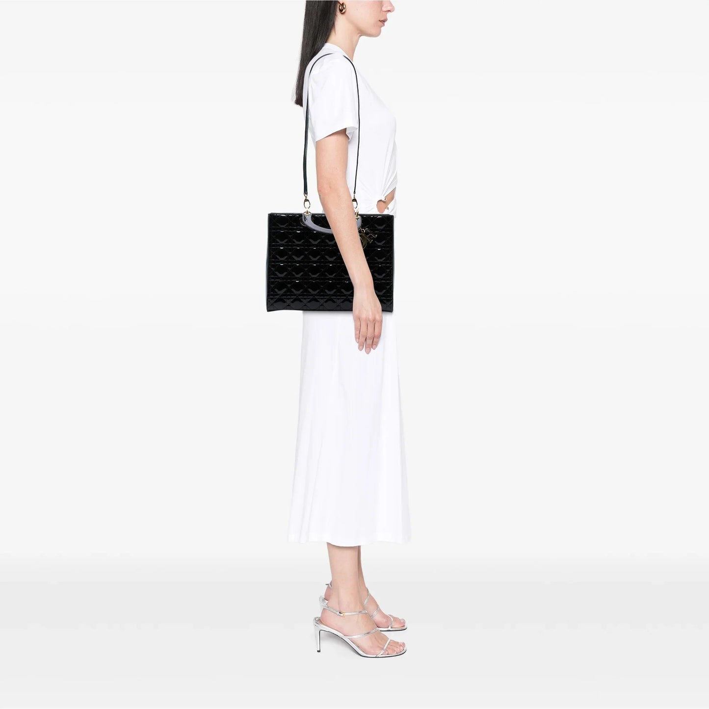 Black Dior Large Patent Cannage Lady Dior Satchel