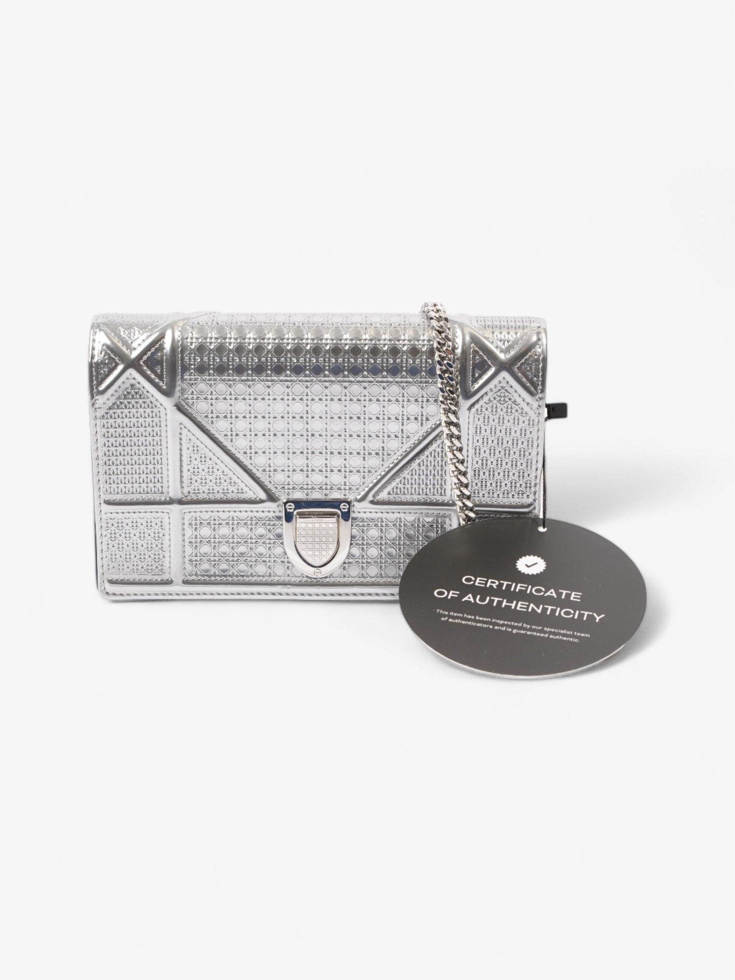 Diorama Wallet On Chain Silver Patent Leather