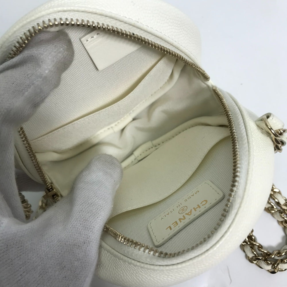 CHANEL Shoulder Bag Caviar skin white CC COCO Mark Quilted Pochette Matelasse Women