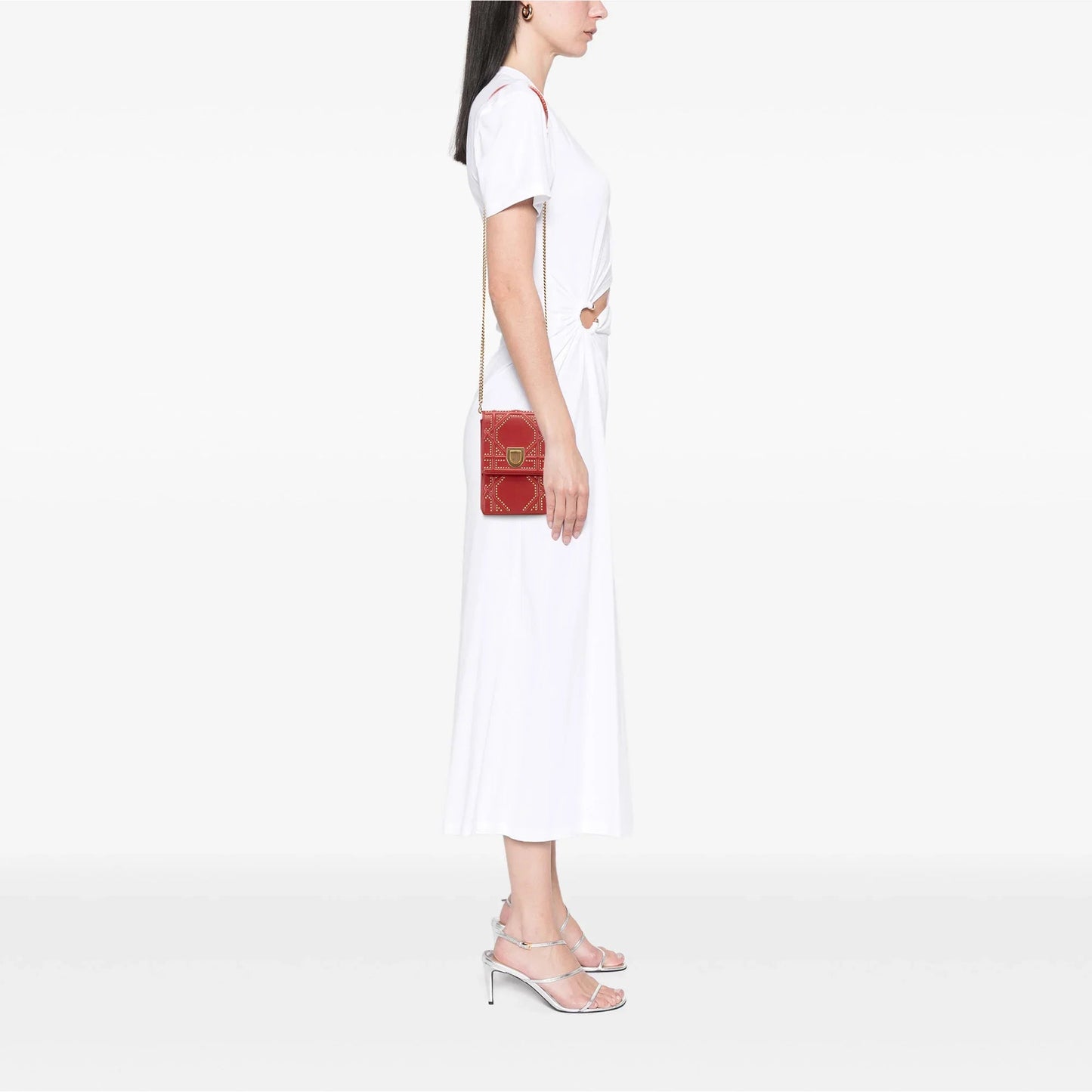 Red Dior Studded Lambskin Vertical Diorama Crossbody