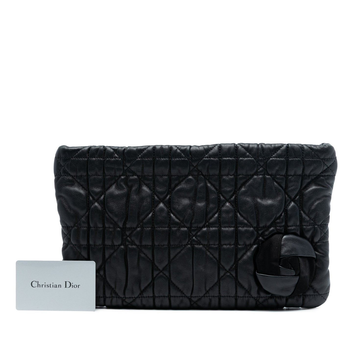 Black Dior Calfskin Cannage Rose Clutch
