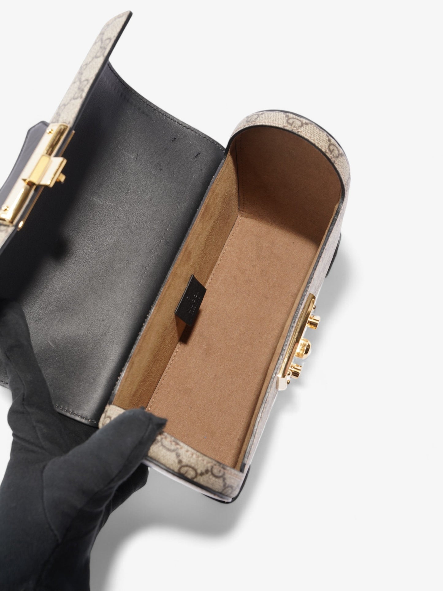 Gucci Bamboo Padlock Bag GG Supreme / Black / Brown Coated Canvas