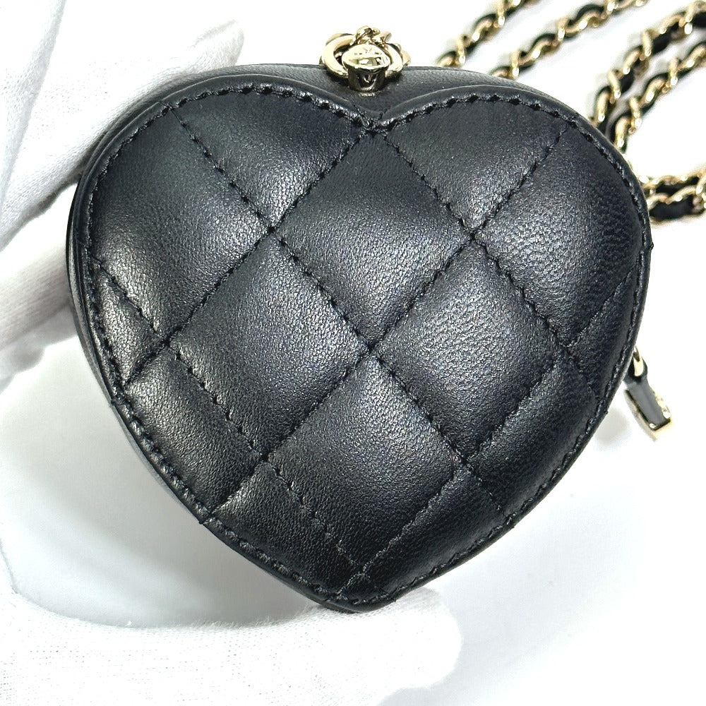 CHANEL Wallet Chain AP2783 Lambskin, Leather black Coin case Necklace COCO Mark CC Neck Strap mini heart shape Women