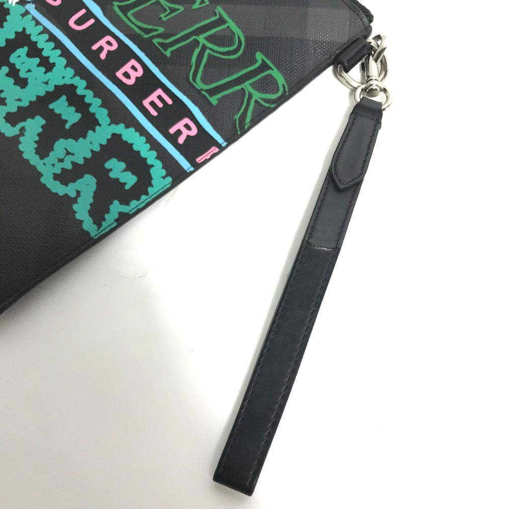 BURBERRY Clutch bag leather black Graffiti Check Women