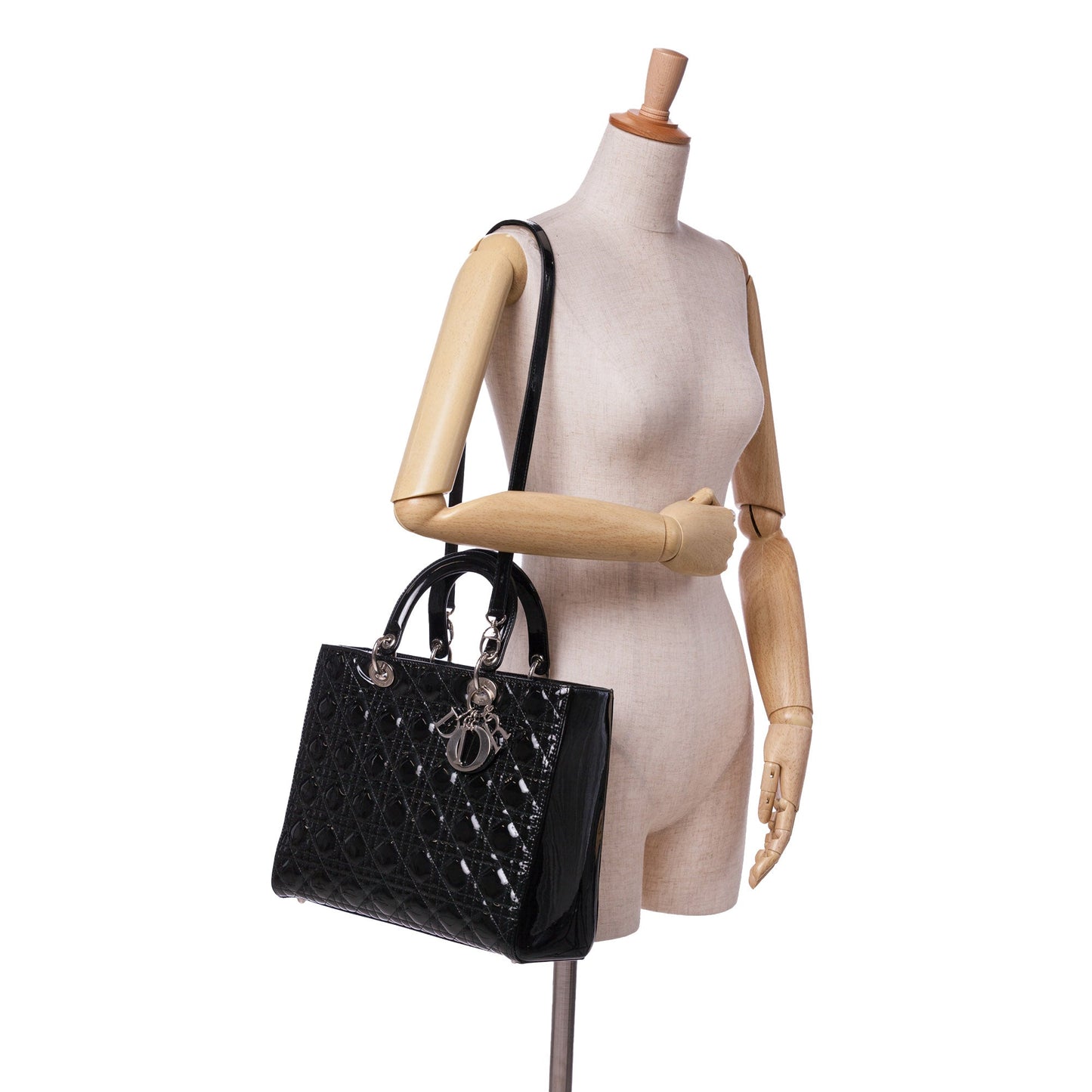 Black Dior Large Patent Cannage Lady Dior Satchel