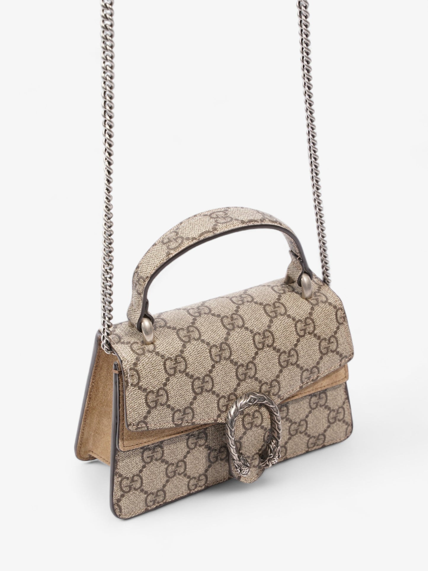 Gucci Mini Dionysus Top Handle Beige And Ebony GG Supreme Coated Canvas