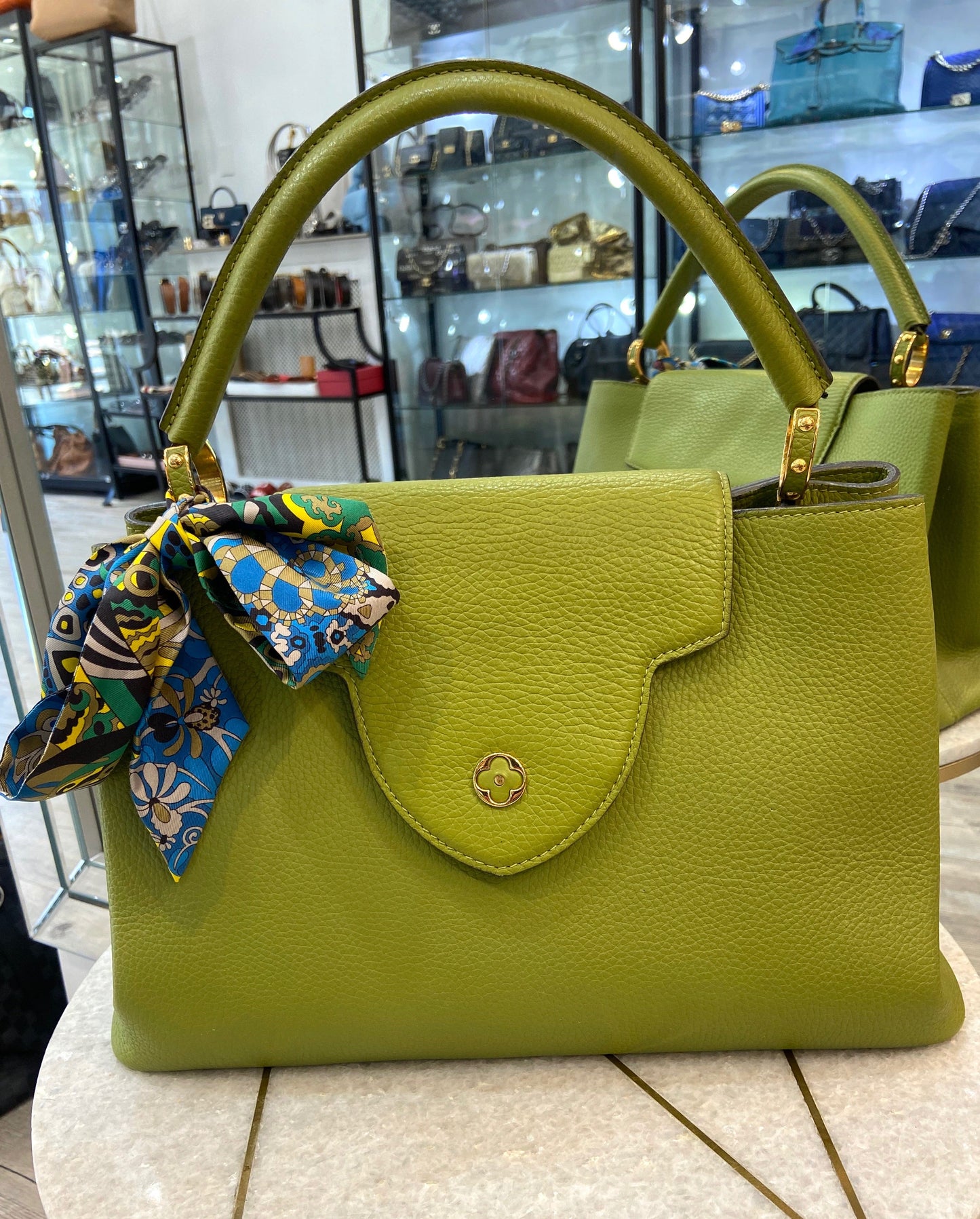 LOUIS VUITTON CAPUCINES MM LEATHER PARNASSÃA HANDBAG