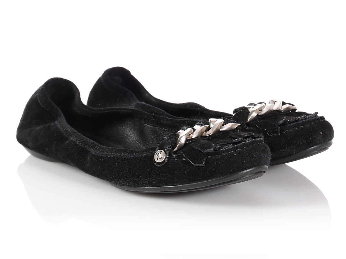 Louis Vuitton Black Suede Shimmer Whisper Ballerina Flats