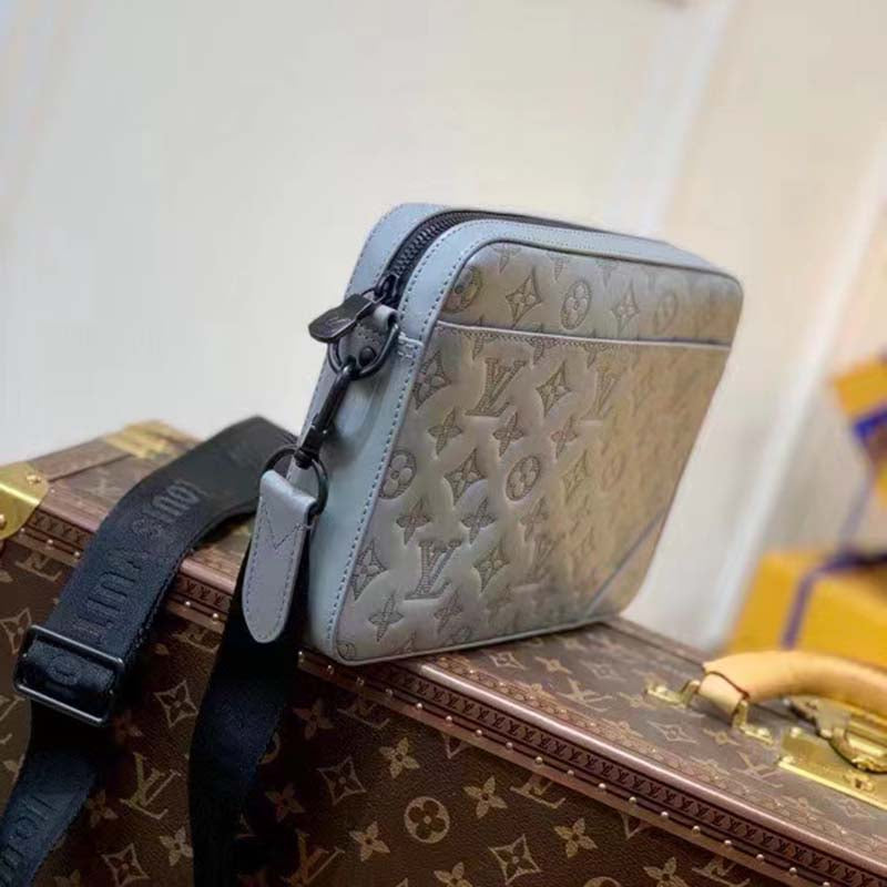 Louis Vuitton LV Unisex Duo Messenger Anthracite Gray Monogram Shadow Calf Leather Handbag