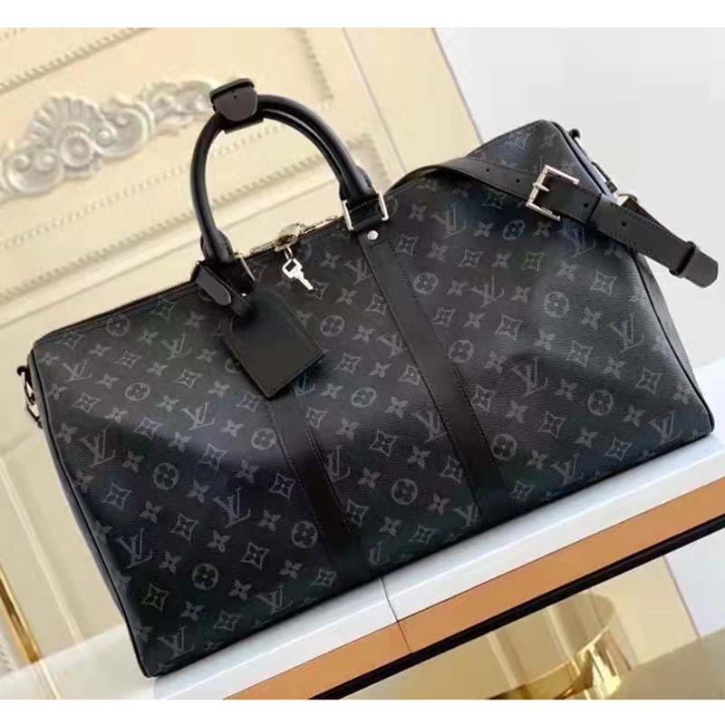 Louis Vuitton LV Unisex Keepall Bandoulière 45 Travel Bag Grey Coated Canvas Cowhide