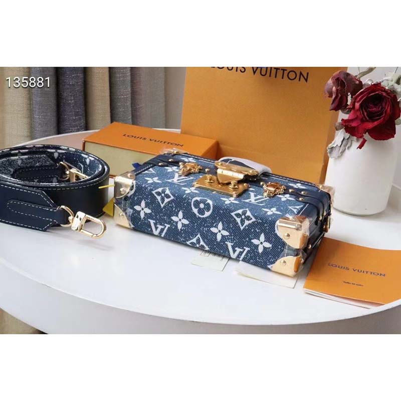 Louis Vuitton LV Unisex Petite Malle Box Handbag Blue Monogram Canvas