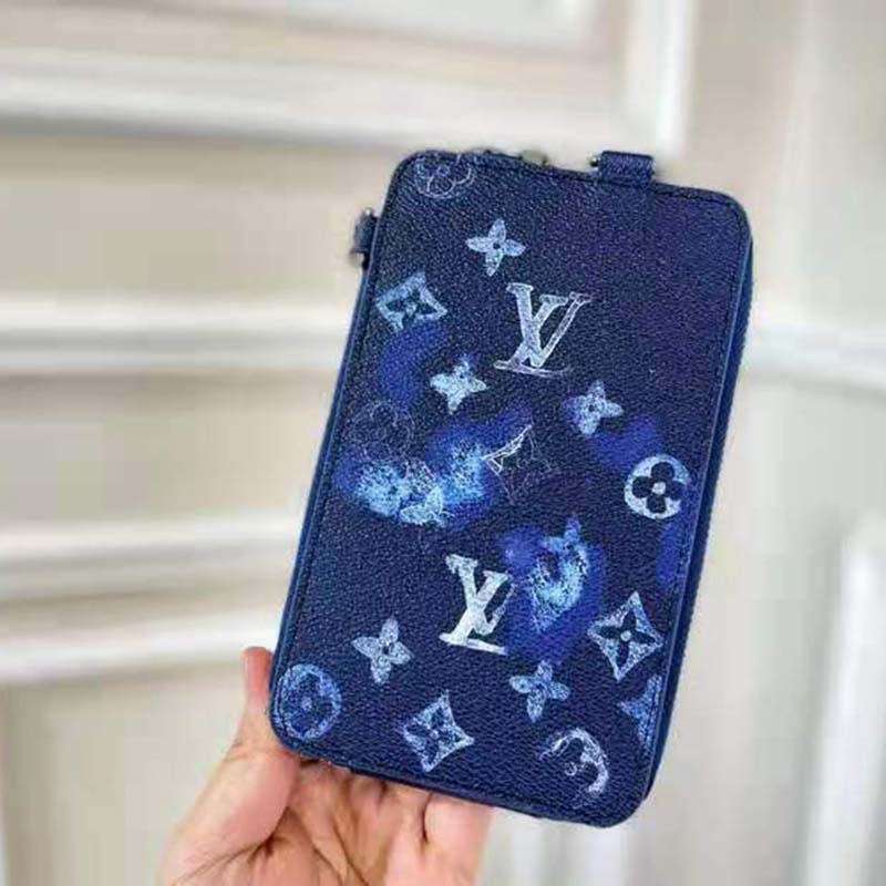 Louis Vuitton LV Unisex Phone Pouch Ink Watercolor Cowhide Leather Clutch