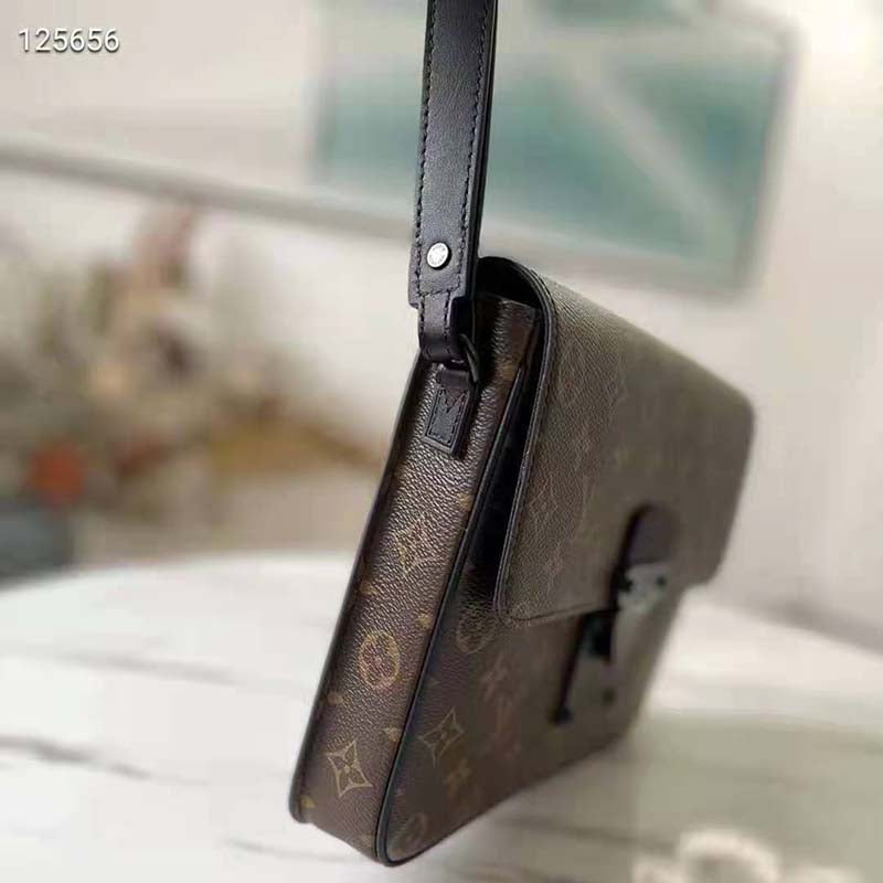 Louis Vuitton LV Unisex S Lock A4 Pouch Monogram Macassar Coated Canvas Epi Leather Clutch