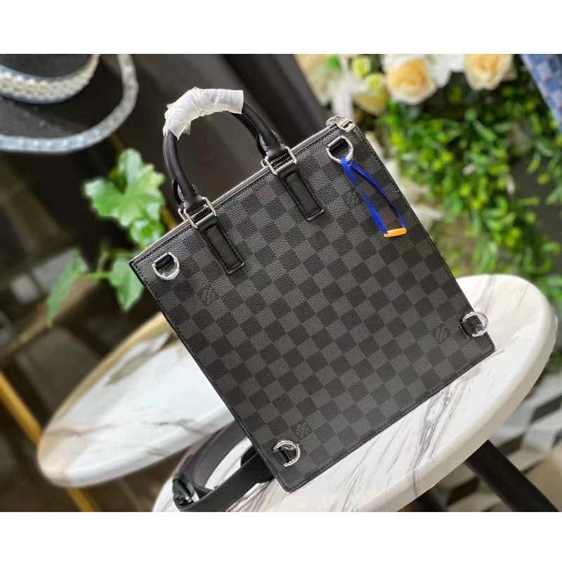 Louis Vuitton LV Unisex Sac Plat Cross Damier Graphite Coated Canvas Handbag