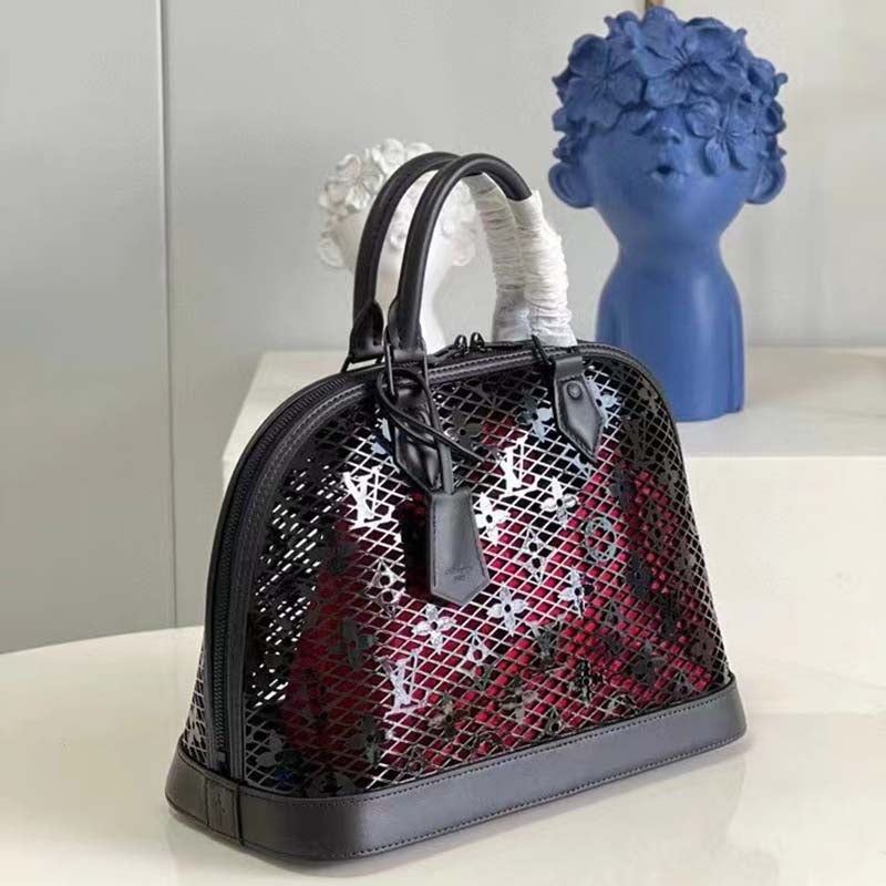 Louis Vuitton LV Women Alma PM Handbag Black Patent Calfskin Cowhide Leather