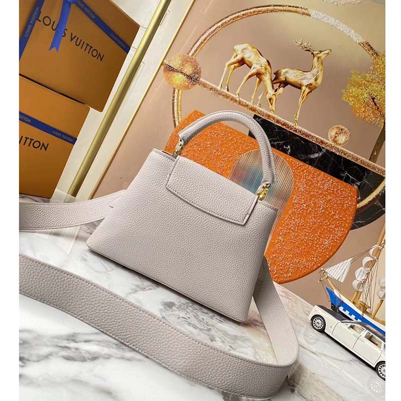 Louis Vuitton LV Women Capucines BB Gray Crème Taurillon Cowhide Leather Handbag