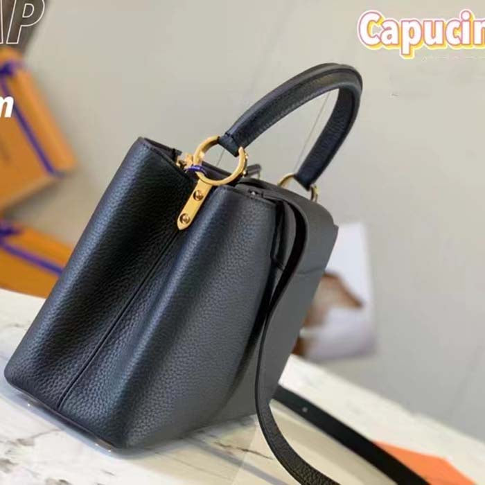 Louis Vuitton LV Women Capucines BB Handbag Black Taurillon Cowhide Leather Gold-Color Hardware