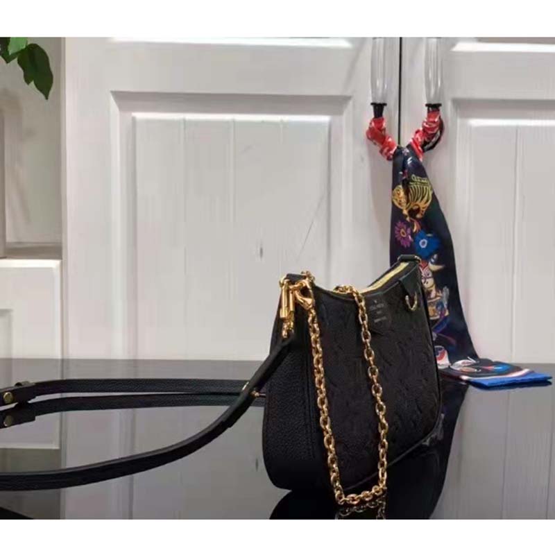 Louis Vuitton LV Women Easy Pouch On Strap Black Monogram Supple Grained Cowhide Clutch
