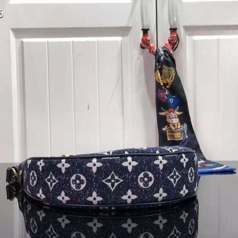 Louis Vuitton LV Women Half-Moon Loop Baguette Handbag Navy Blue Jacquard