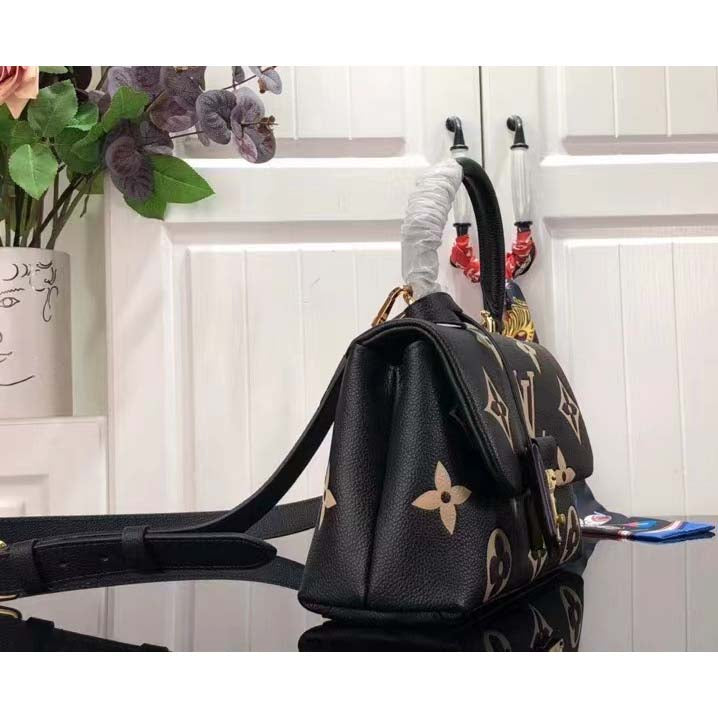 Louis Vuitton LV Women Madeleine BB Handbag Black Beige Embossed Grained Cowhide Leather