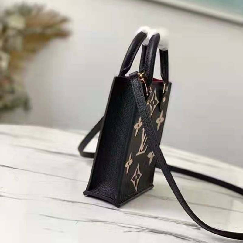 Louis Vuitton Unisex Petit Sac Plat Black Beige Monogram Empreinte Embossed Supple Grained Cowhide Handbag