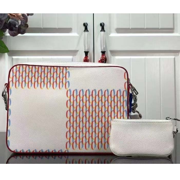 Louis Vuitton Unisex Trio Messenger White Damier Spray Cowhide Leather Handbag